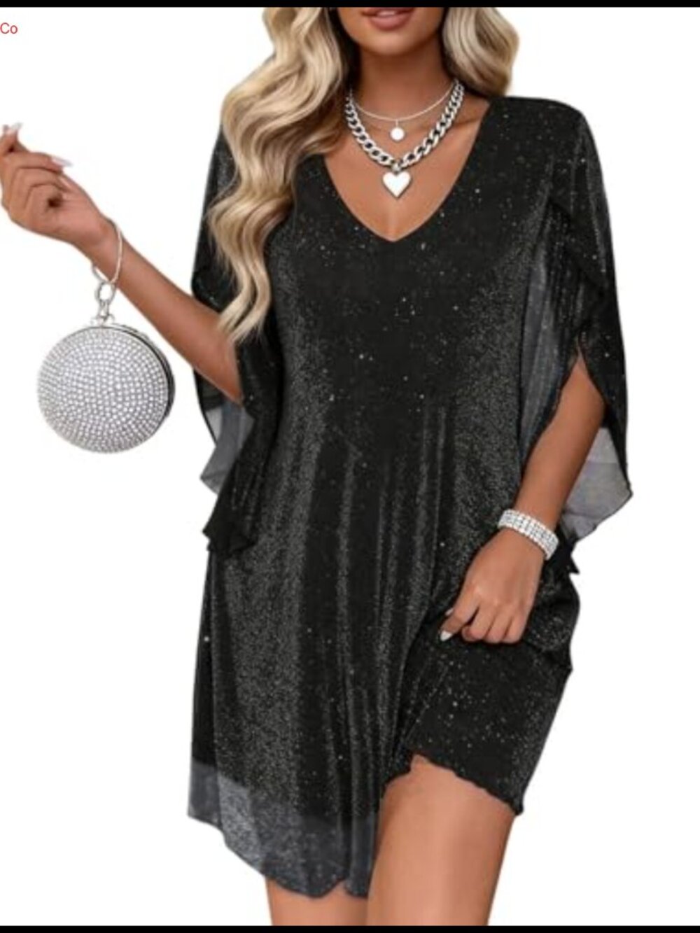 Sparkly Chiffon Cocktail Dress Flutter Sleeve Wedding Guest Party
